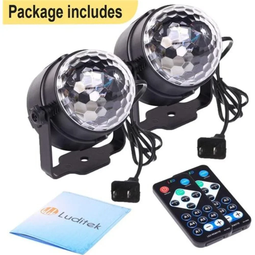 [2-Pack] Sound Activated Party Lights with Remote Control Dj Lighting, RGB Disco